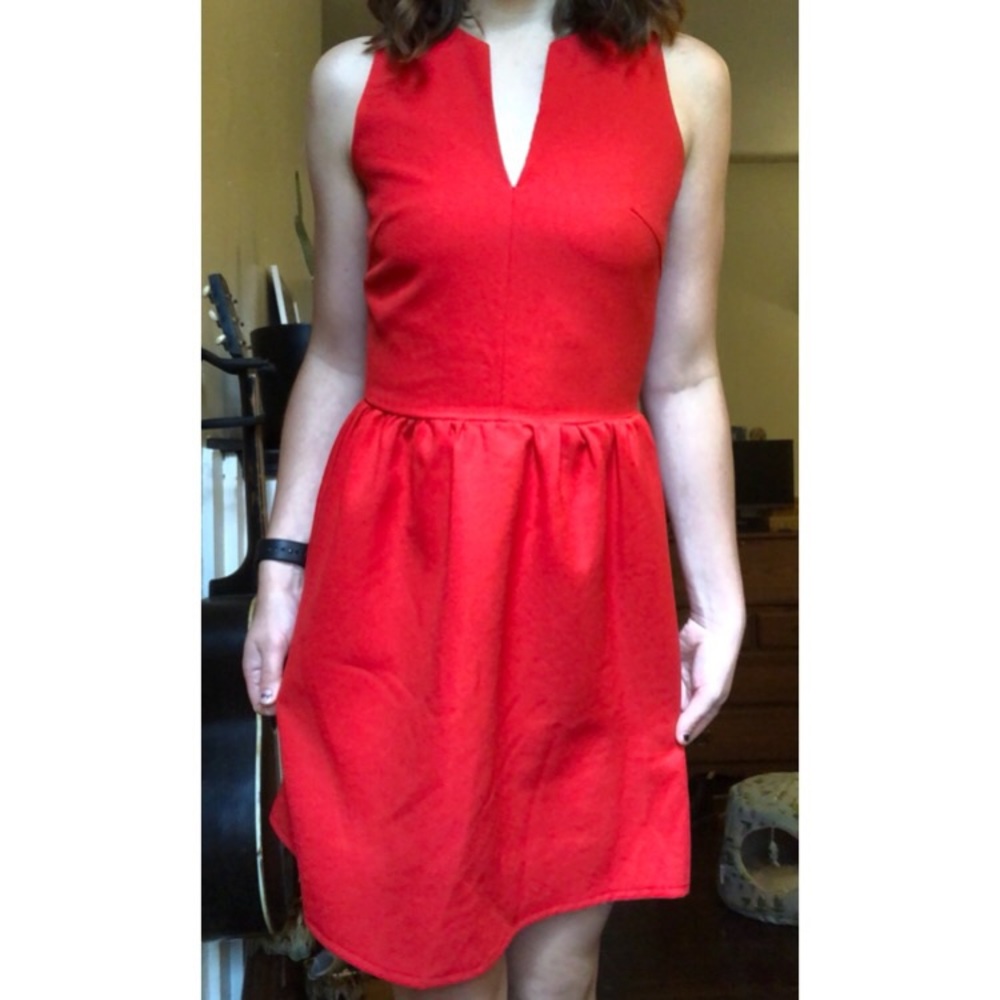 ⭐️SOLD⭐️ Bright Red Dress with Plunge Neckline
